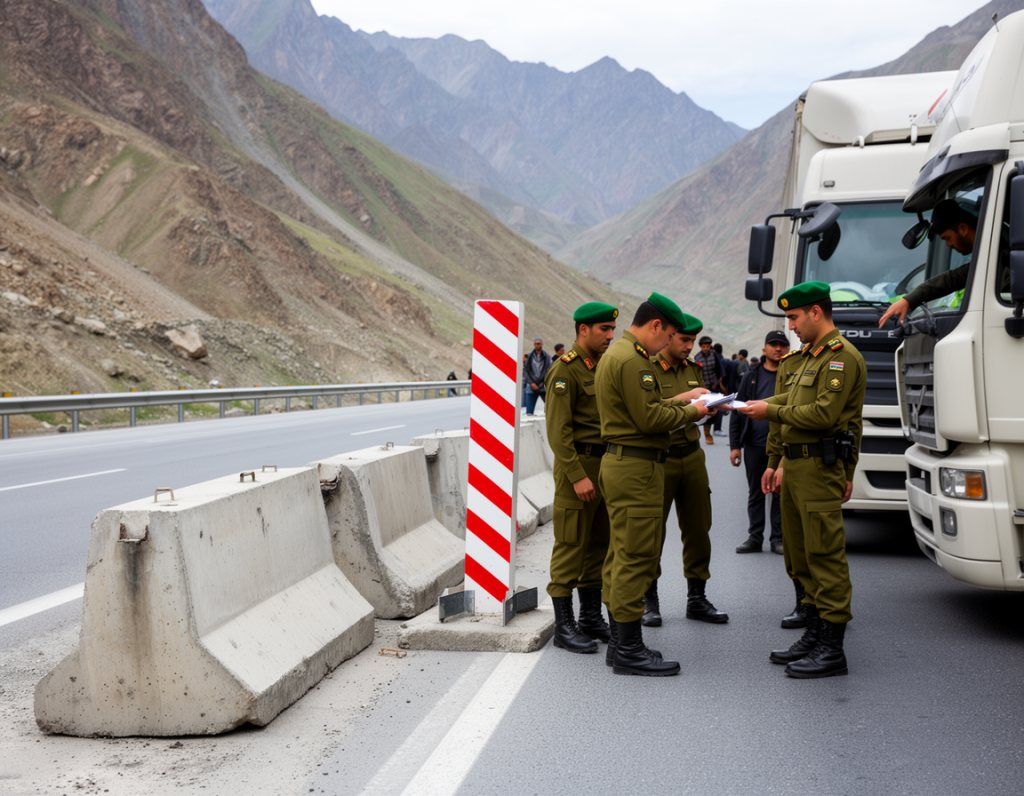 Highway Patrol officers check a lorry's papers on State Route 1