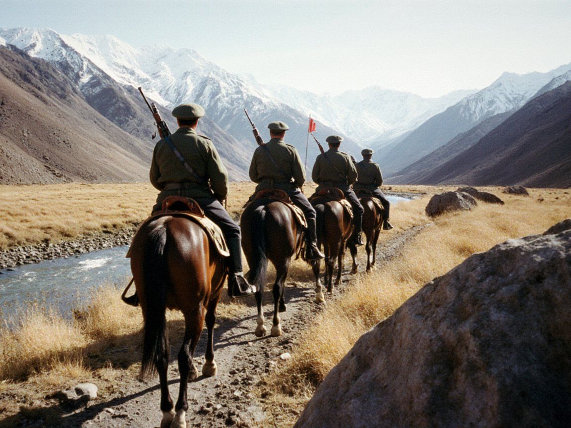 A mounted patrol of the Border Demarcation Brigade in the restricted zone