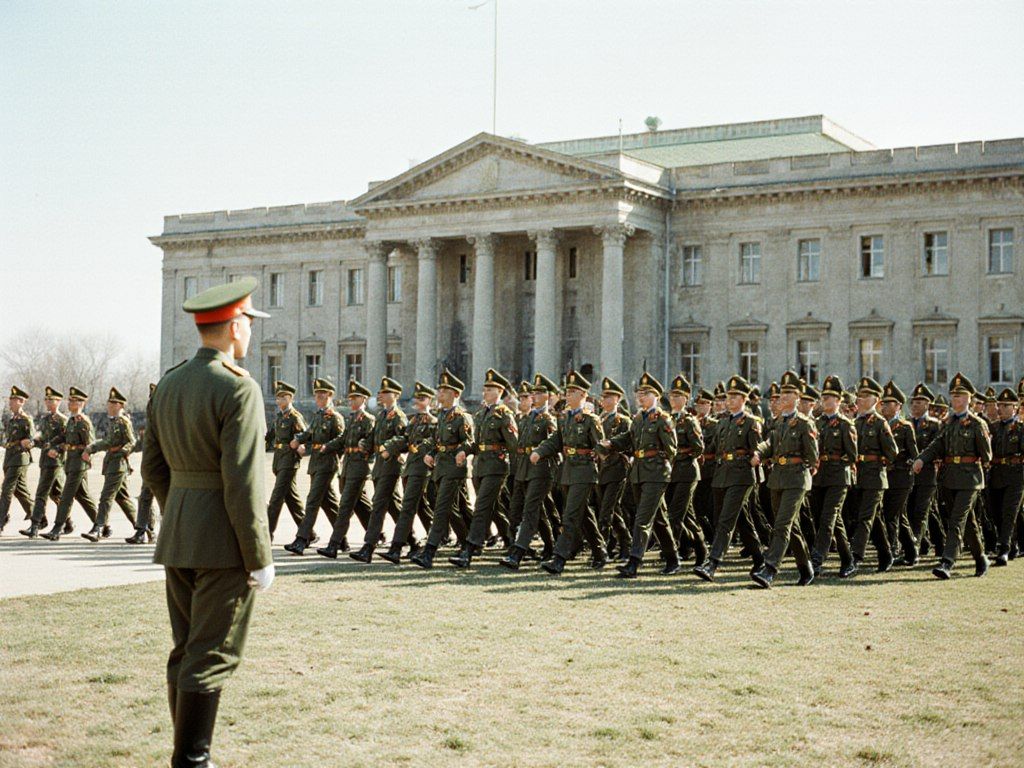 Cadets on the parade ground of the Academy in Talas