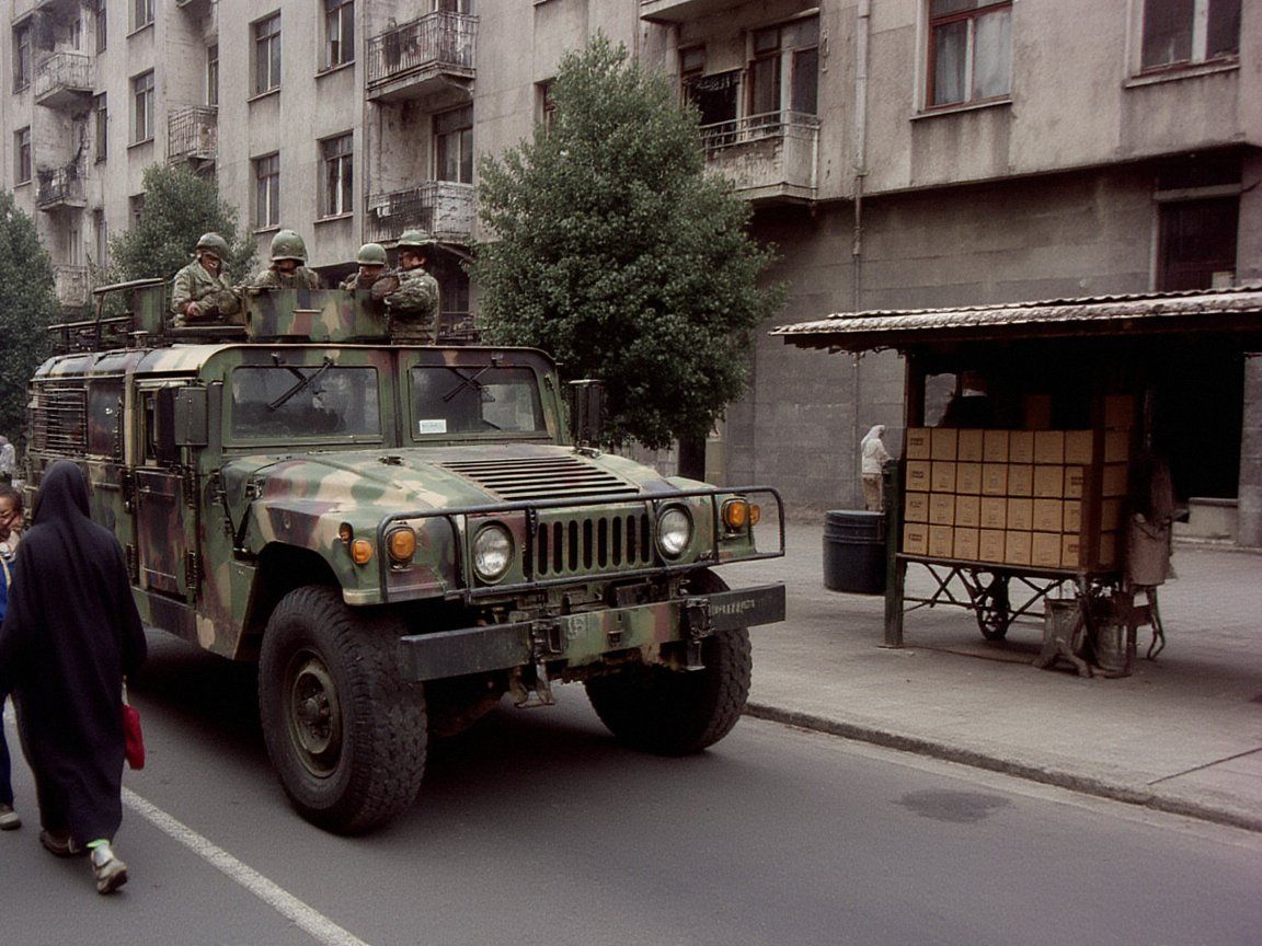 A Gendarmerie patrol in Talas, 1993